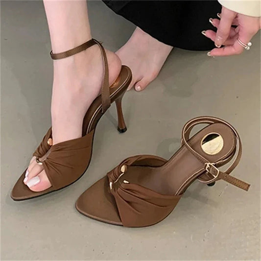 Pleated Buckle Mule Heels – Sculptural Evening Sandal | Meave & Ivy