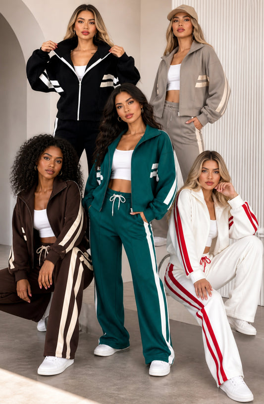 Striped Co-Ord Set – Zip Jacket & Wide-Leg Trousers | Meave & Ivy