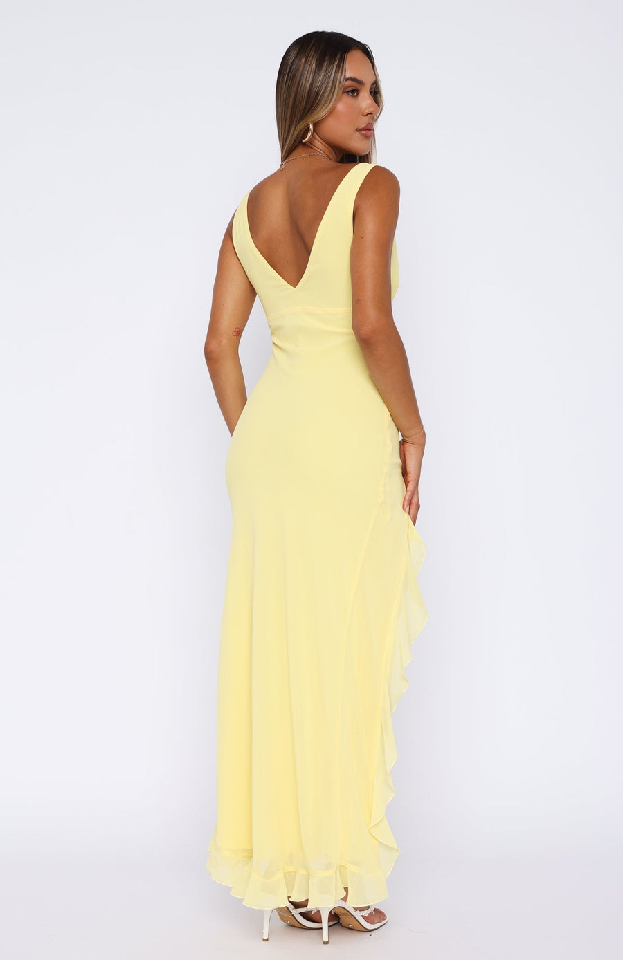 Yellow Satin Maxi Dress – Elegant Cowl Neck Evening Gown | Meave & Ivy