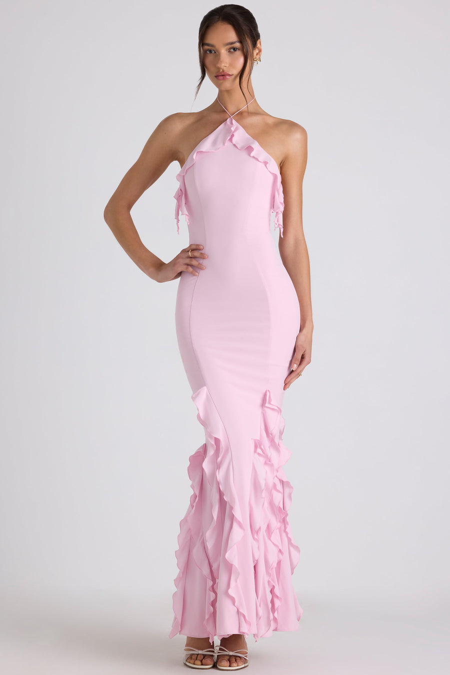 Pink Halterneck Maxi Dress – Soft Elegant Evening Gown | Meave & Ivy