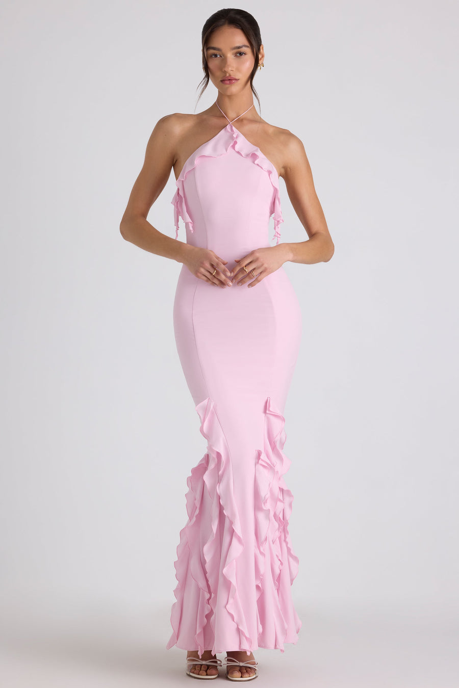 Pink Halterneck Maxi Dress – Soft Elegant Evening Gown | Meave & Ivy