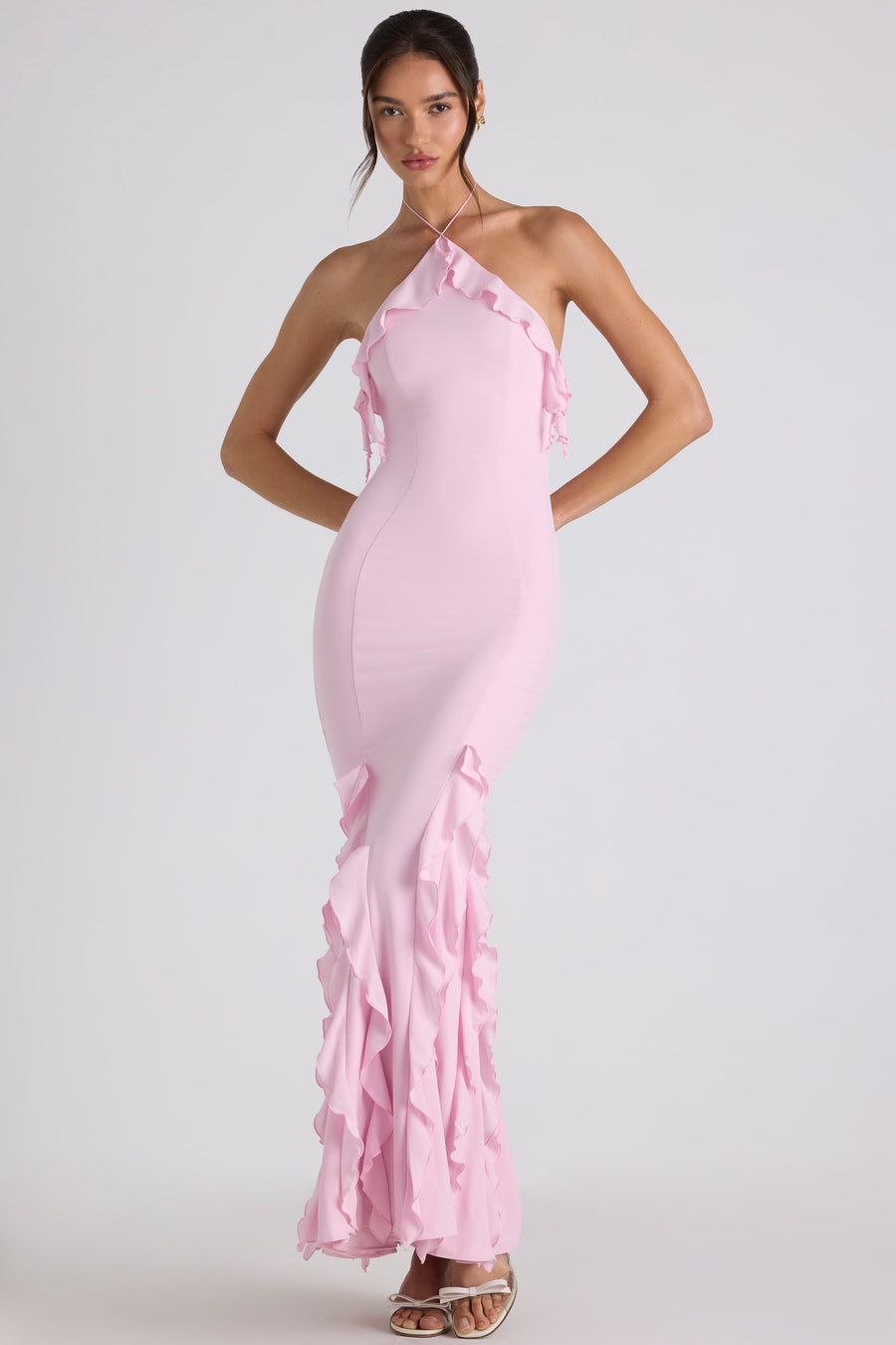 Pink Halterneck Maxi Dress – Soft Elegant Evening Gown | Meave & Ivy