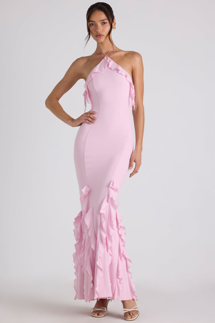 Pink Halterneck Maxi Dress – Soft Elegant Evening Gown | Meave & Ivy