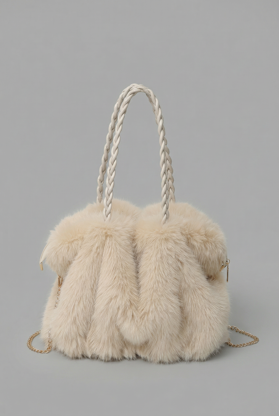 Plush Velvet Faux Fur Shoulder Bag - Braided Handle Handbag | Meave & Ivy