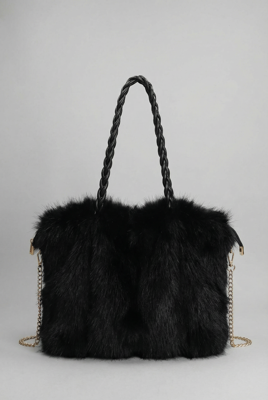 Plush Velvet Faux Fur Shoulder Bag - Braided Handle Handbag | Meave & Ivy