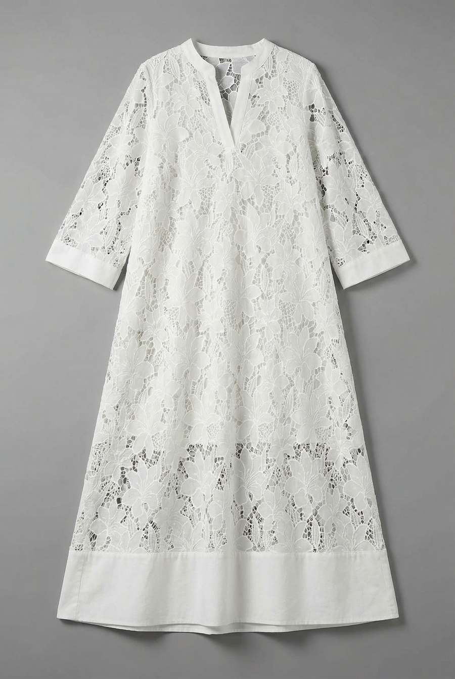 Embroidered Lace Detail Midi Dress - Relaxed Elegant Everyday Fit | Meave & Ivy