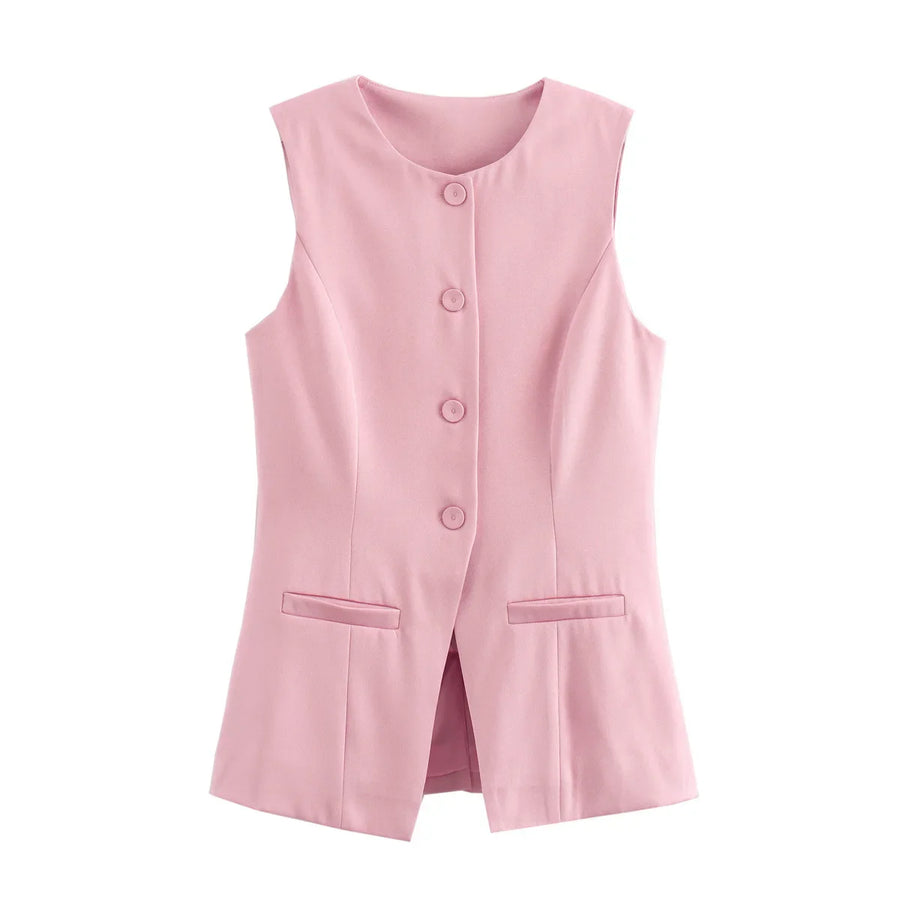 Sleeveless Tailored Vest – Summer Suiting Button Waistcoat | Meave & Ivy