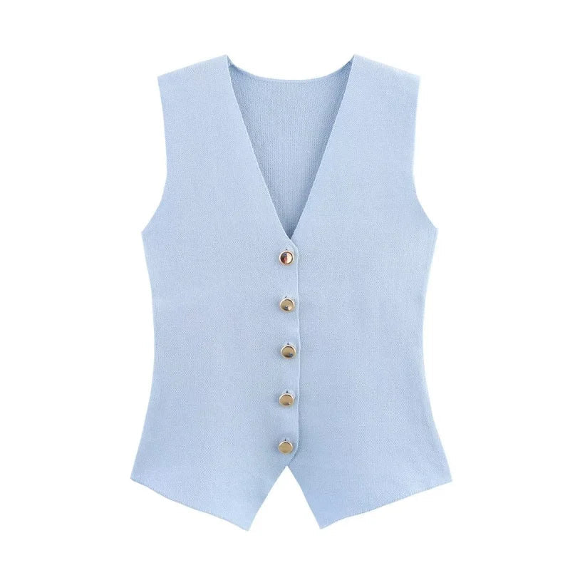 V-Neck Knitted Waistcoat – Elegant Sleeveless Vest Jumper | Meave & Ivy