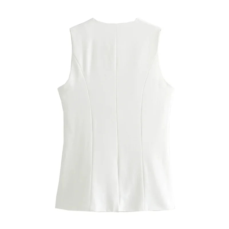 Sleeveless Tailored Vest – Summer Suiting Button Waistcoat | Meave & Ivy