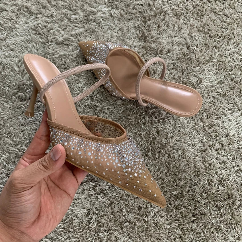 Rhinestone Mesh Slingback Heel – Sparkling Party Pump | Meave & Ivy