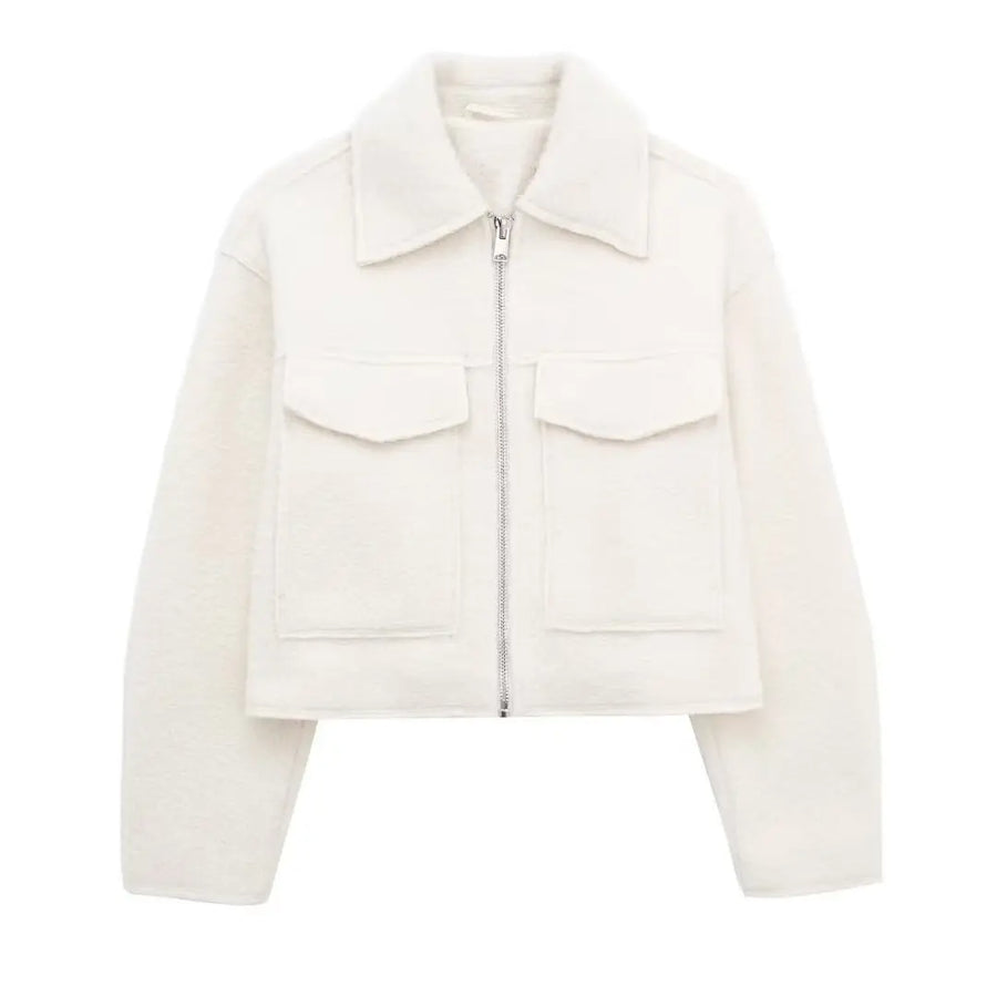 Grey Fleece Cropped Jacket – Effortless Lapel Outerwear | Meave & Ivy