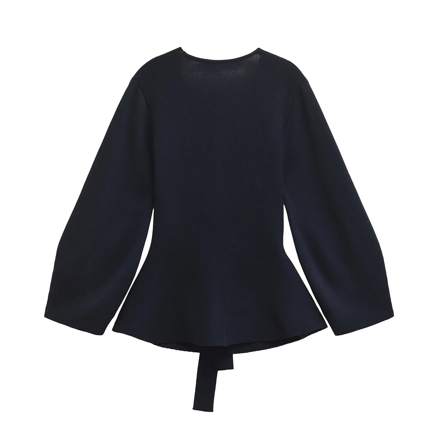 Shoulder-Pad Knit Blazer – Sculptural Belted Statement Jacket | Meave & Ivy