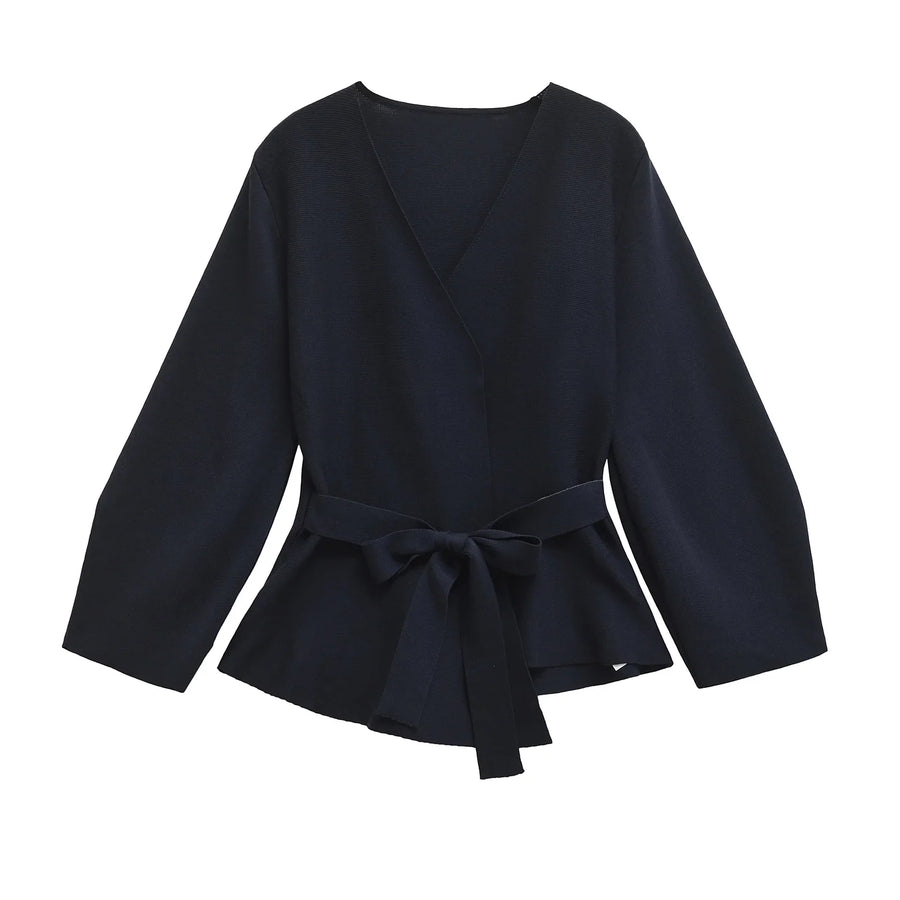 Shoulder-Pad Knit Blazer – Sculptural Belted Statement Jacket | Meave & Ivy