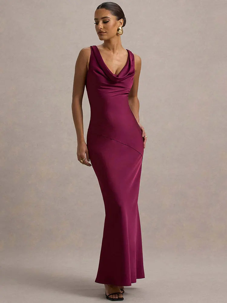 Satin Sleeveless Bodycon Maxi Dress – Elegant Evening Gown | Meave & Ivy