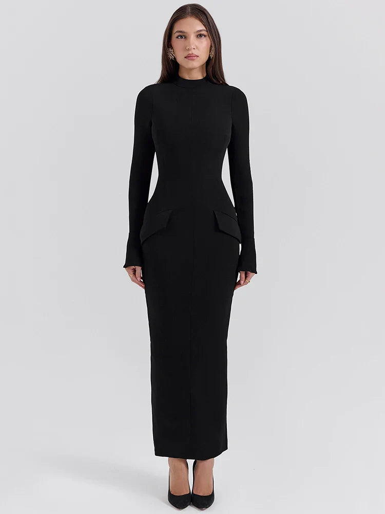 Black Bodycon Maxi Dress – Long Sleeve Evening Gown | Meave & Ivy