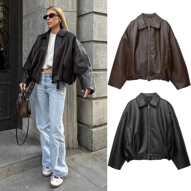 Leather Bomber Jacket – Vintage-Inspired Belted Streetwear | Meave & Ivy