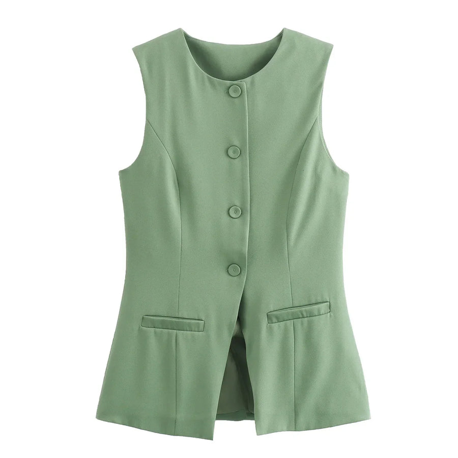 Sleeveless Tailored Vest – Summer Suiting Button Waistcoat | Meave & Ivy