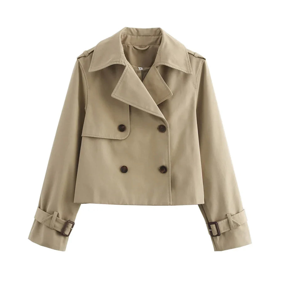 Khaki Cropped Trench Coat – Vintage-Inspired Statement Jacket | Meave & Ivy