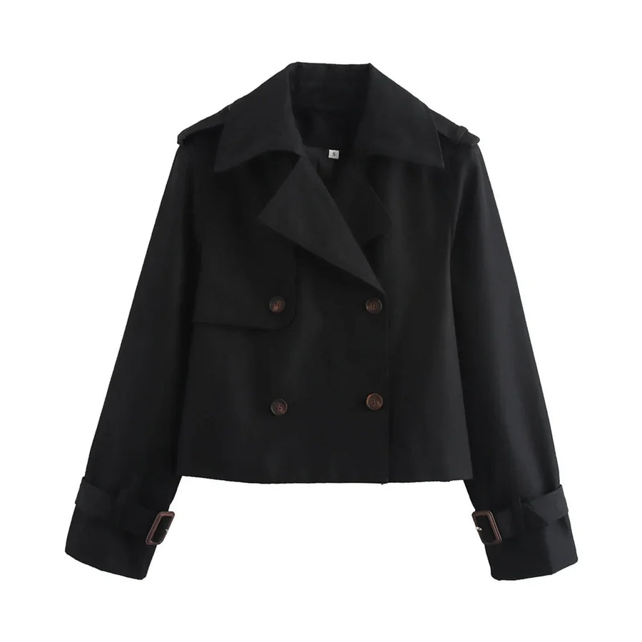 Khaki Cropped Trench Coat – Vintage-Inspired Statement Jacket | Meave & Ivy