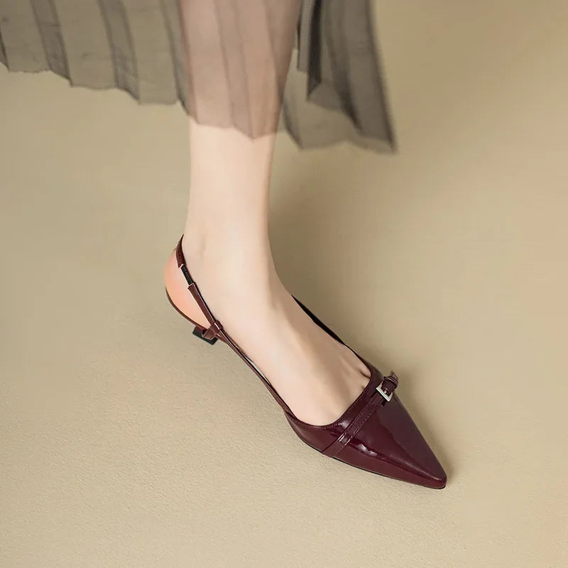 Patent Leather Slingback Sandal – Pointed Mid-Heel | Meave & Ivy