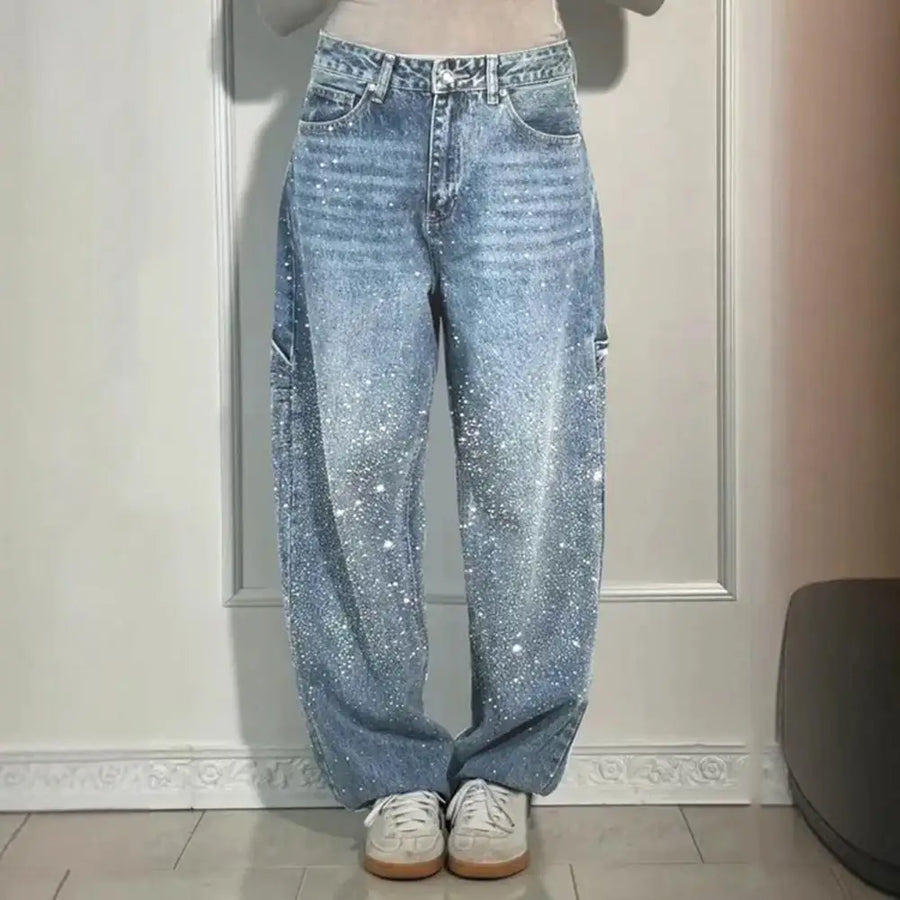 Embellished Wide-Leg Jeans – Sparkling High-Waist Denim | Meave & Ivy