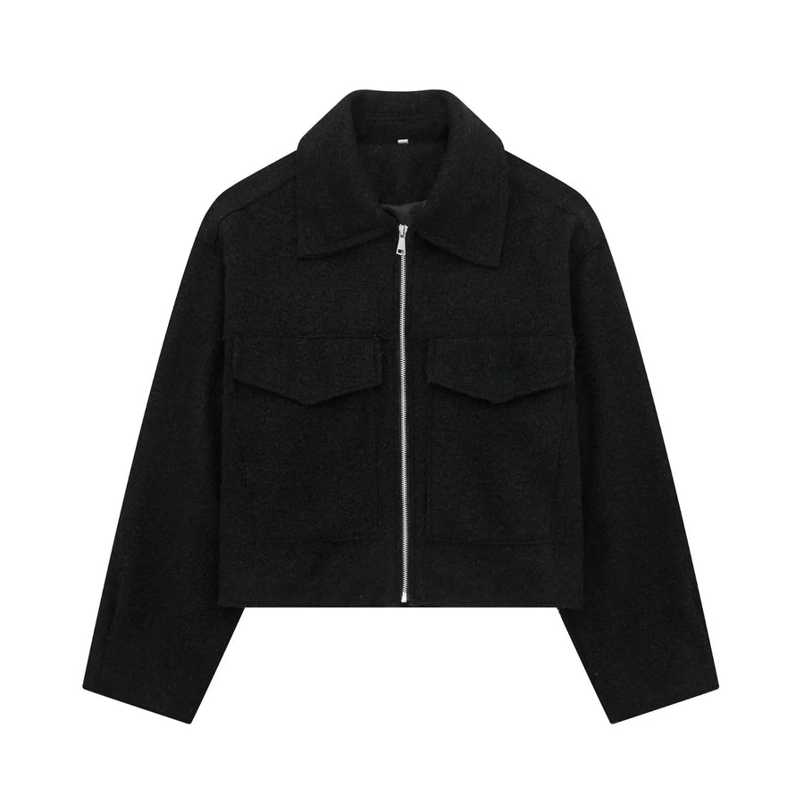 Grey Fleece Cropped Jacket – Effortless Lapel Outerwear | Meave & Ivy