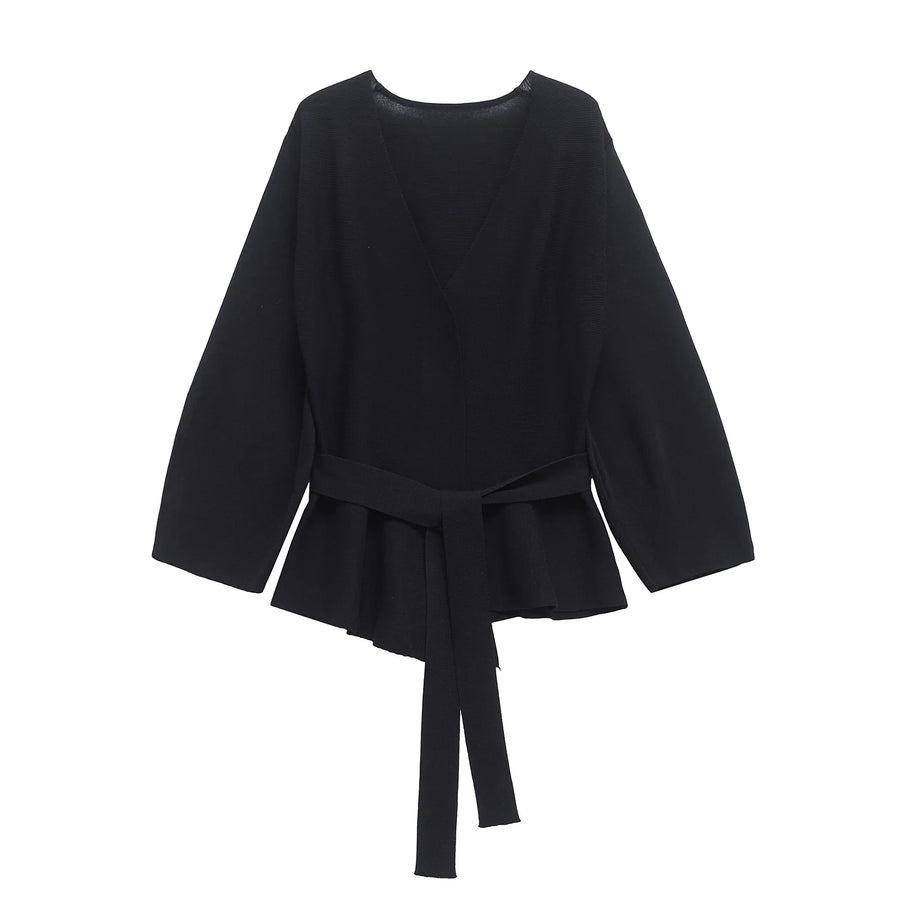 Shoulder-Pad Knit Blazer – Sculptural Belted Statement Jacket | Meave & Ivy