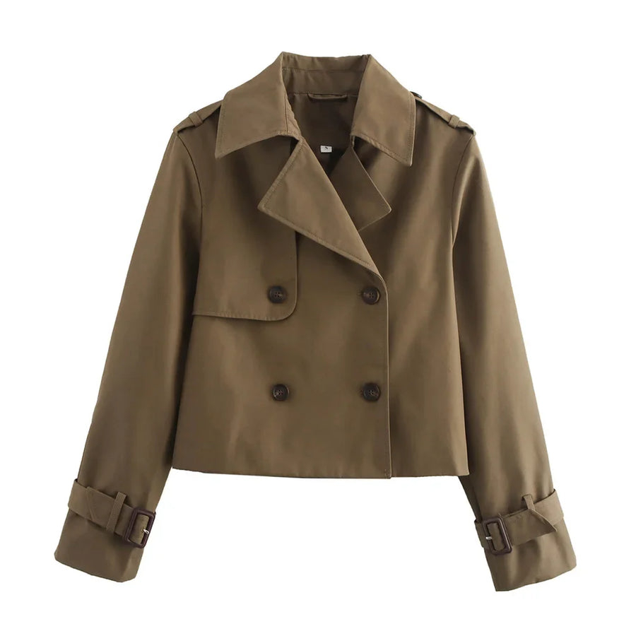 Khaki Cropped Trench Coat – Vintage-Inspired Statement Jacket | Meave & Ivy