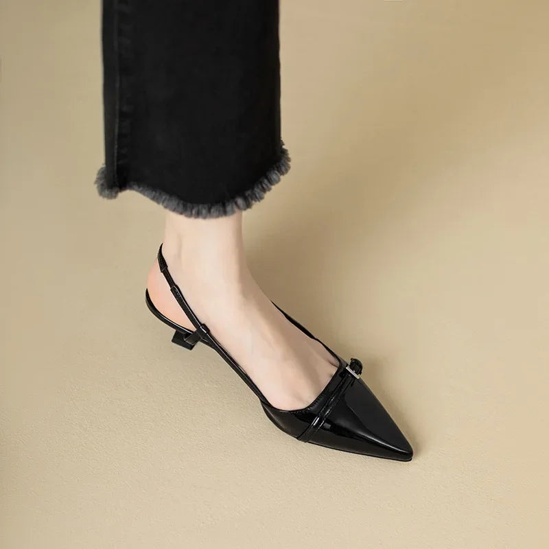 Patent Leather Slingback Sandal – Pointed Mid-Heel | Meave & Ivy