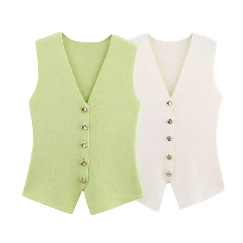 V-Neck Knitted Waistcoat – Elegant Sleeveless Vest Jumper | Meave & Ivy