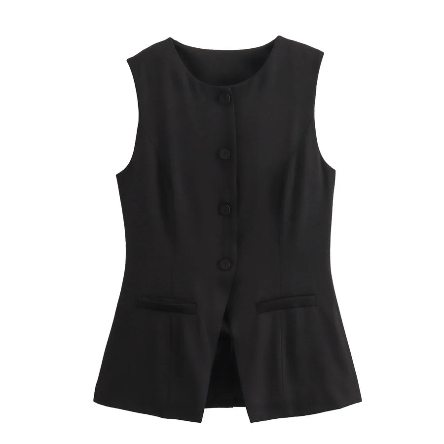 Sleeveless Tailored Vest – Summer Suiting Button Waistcoat | Meave & Ivy