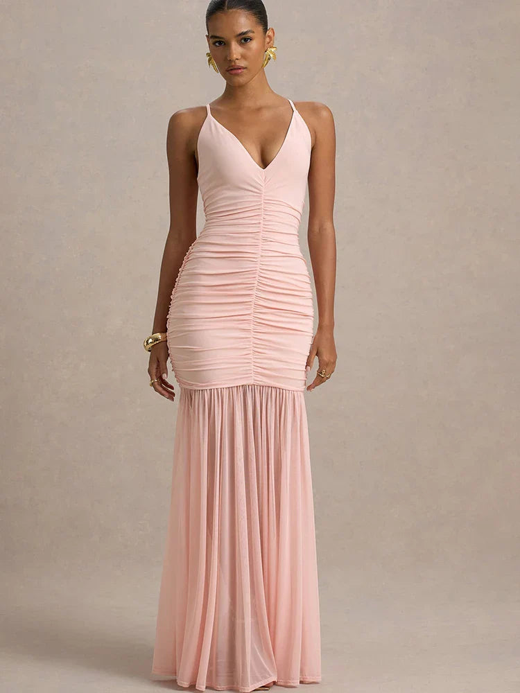 Yellow Patchwork Maxi Dress – V-Neck Backless Summer Gown | Meave & Ivy