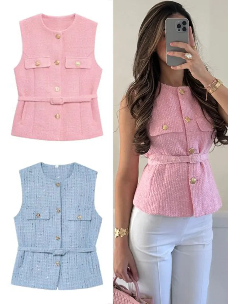 Belted Sleeveless Blazer Vest – Tailored Waistcoat | Meave & Ivy