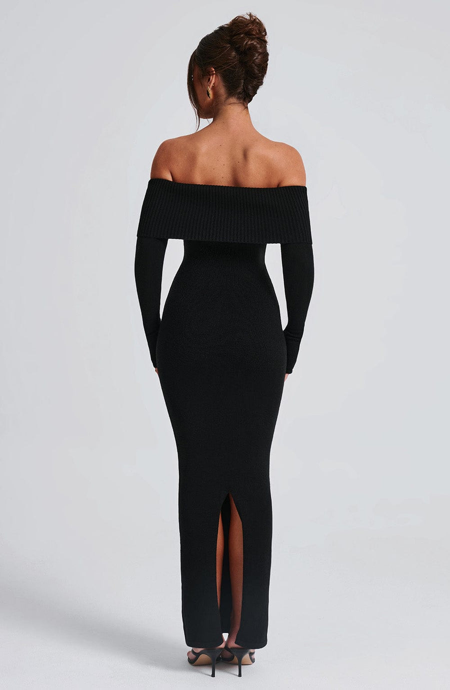 Black Bardot Knit Maxi Dress – Elegant Bodycon Evening Dress | Meave & Ivy