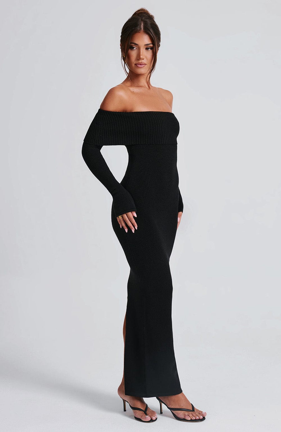 Black Bardot Knit Maxi Dress – Elegant Bodycon Evening Dress | Meave & Ivy
