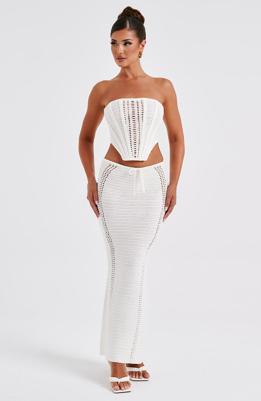White Crochet Corset Top – Elegant Bohemian Bustier | Meave & Ivy