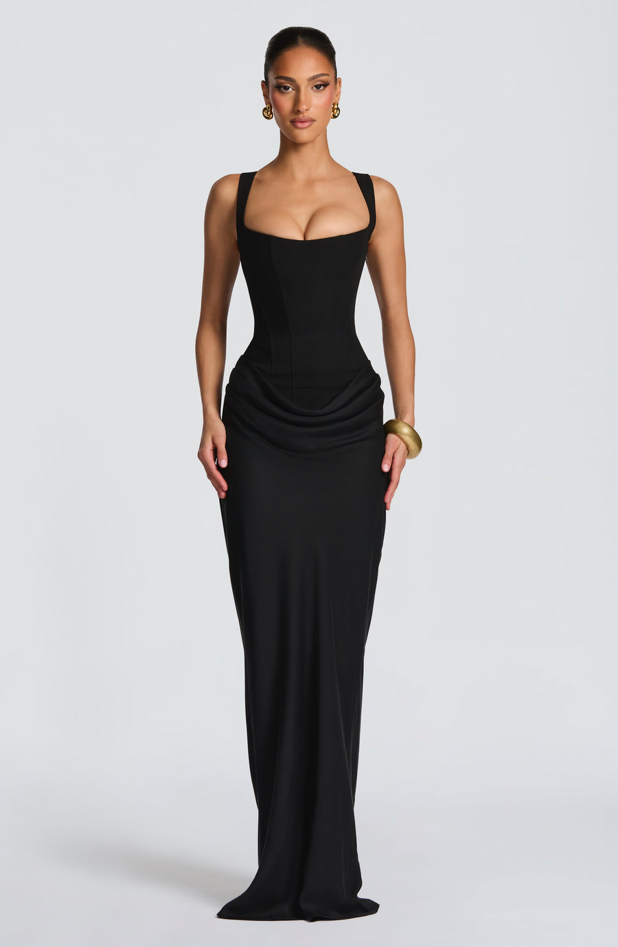 Black Corset Maxi Dress – Elegant Strapless Evening Gown | Meave & Ivy