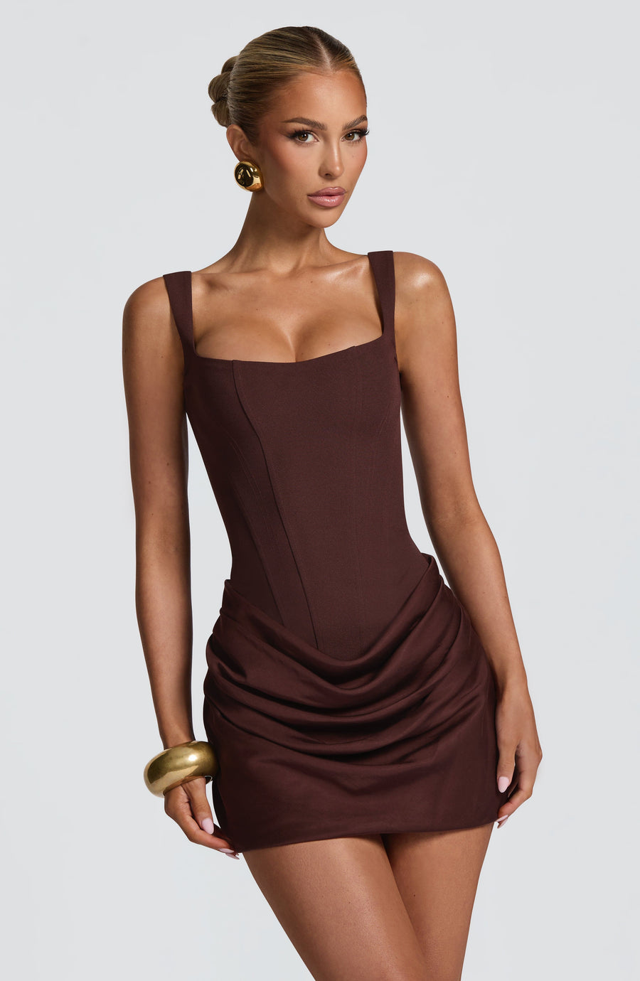 Plum Brown Corset Mini Dress – Elegant Statement Dress | Meave & Ivy