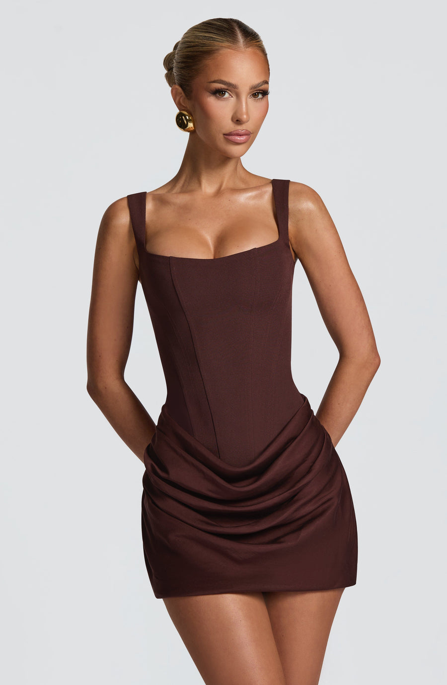 Plum Brown Corset Mini Dress – Elegant Statement Dress | Meave & Ivy