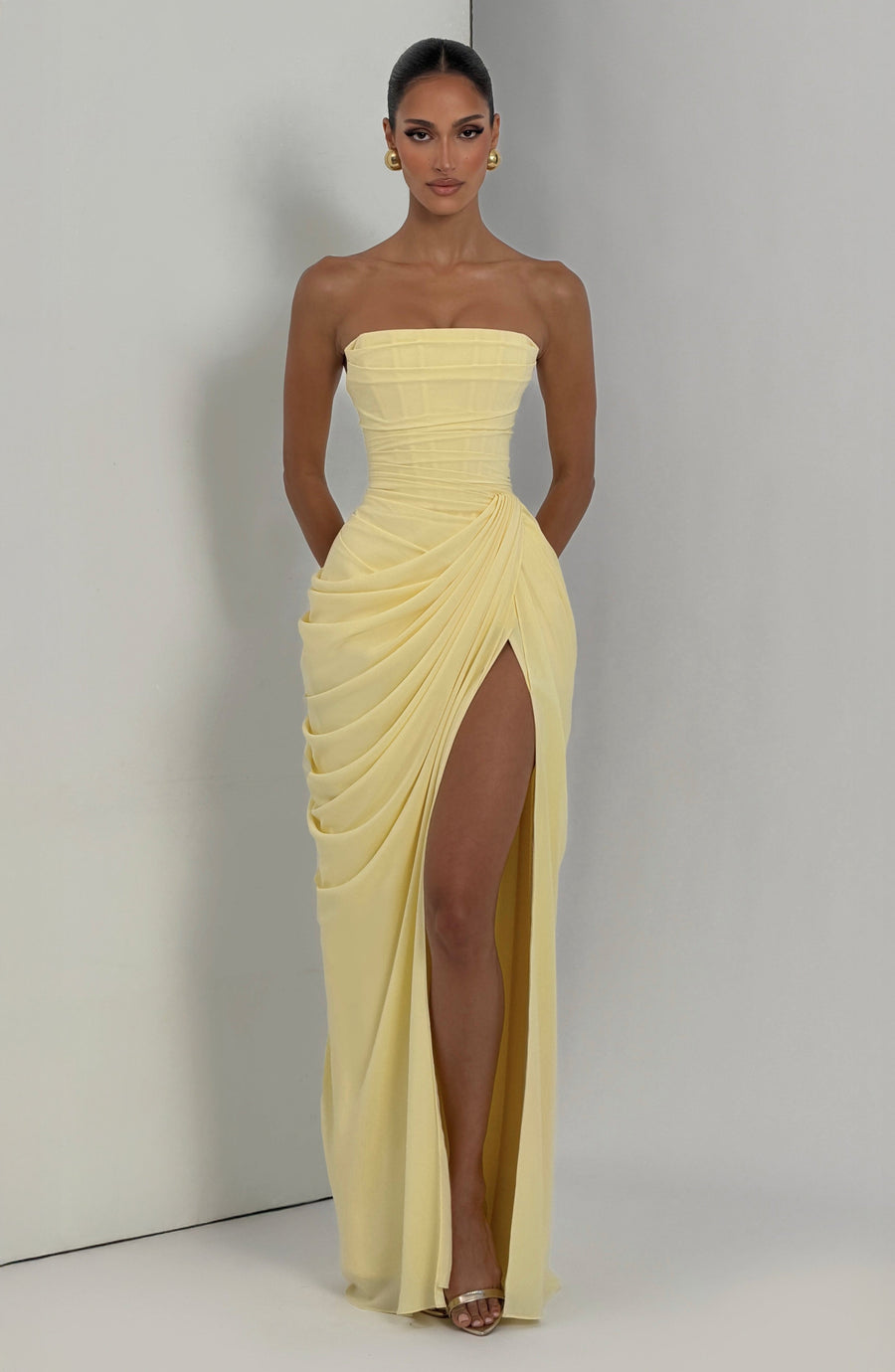 Lemon Yellow Column Maxi Dress – Elegant Summer Occasion Dress | Meave & Ivy