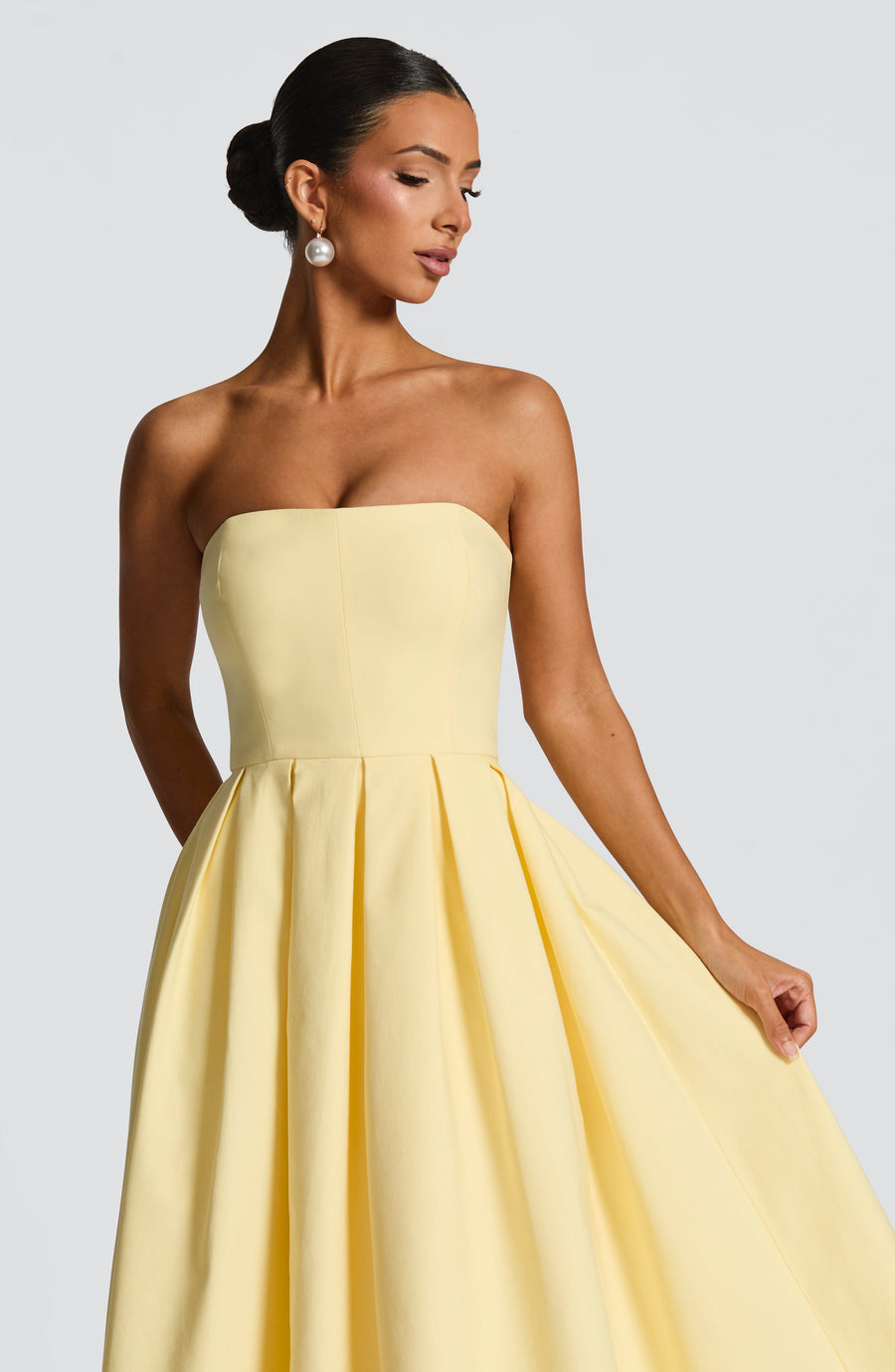 Lemon Yellow Floral Midi Dress – Elegant Summer Occasion Dress | Meave & Ivy