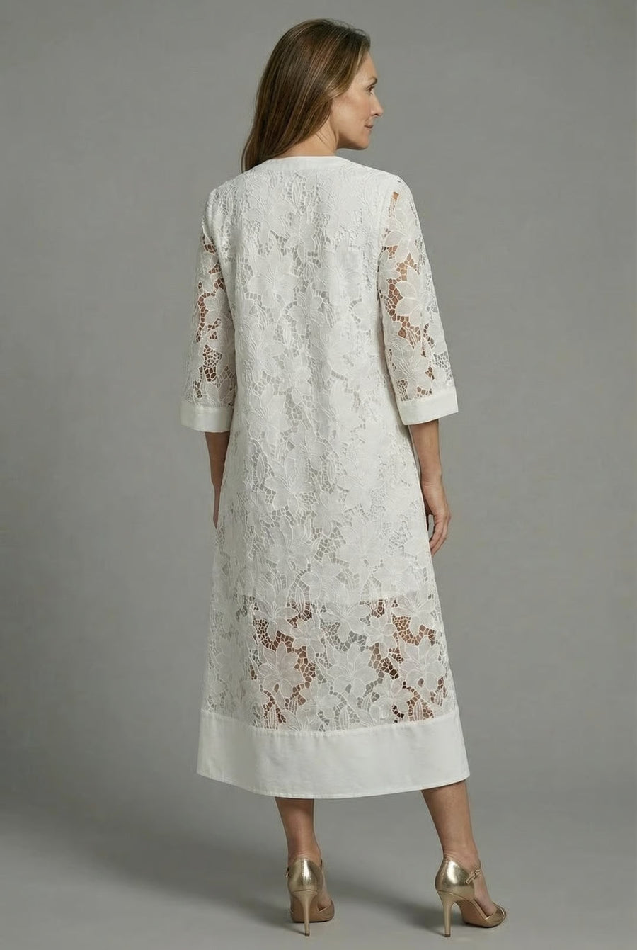 Embroidered Lace Detail Midi Dress - Relaxed Elegant Everyday Fit | Meave & Ivy