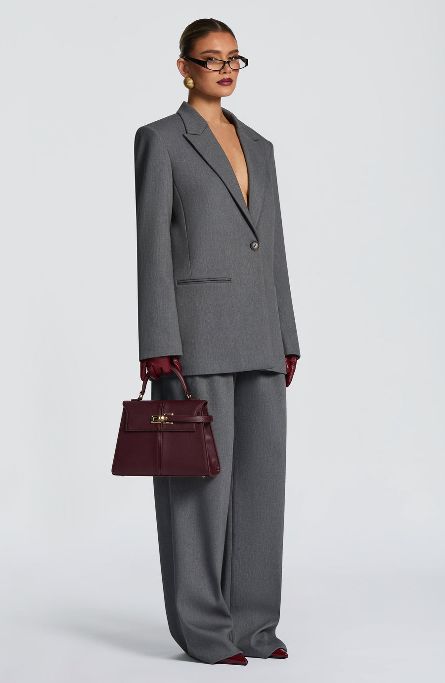 Grey Marl High-Waist Wide-Leg Tailored Trousers | Meave & Ivy