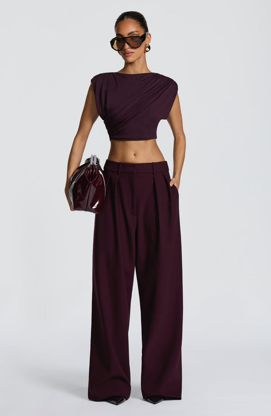 Plum High-Waist Wide-Leg Tailored Trousers | Meave & Ivy