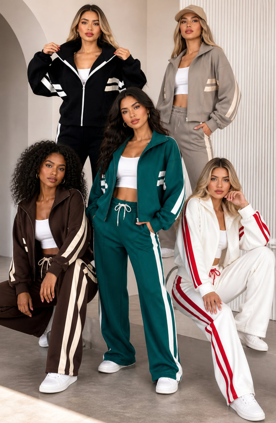Striped Co-Ord Set – Zip Jacket & Wide-Leg Trousers | Meave & Ivy