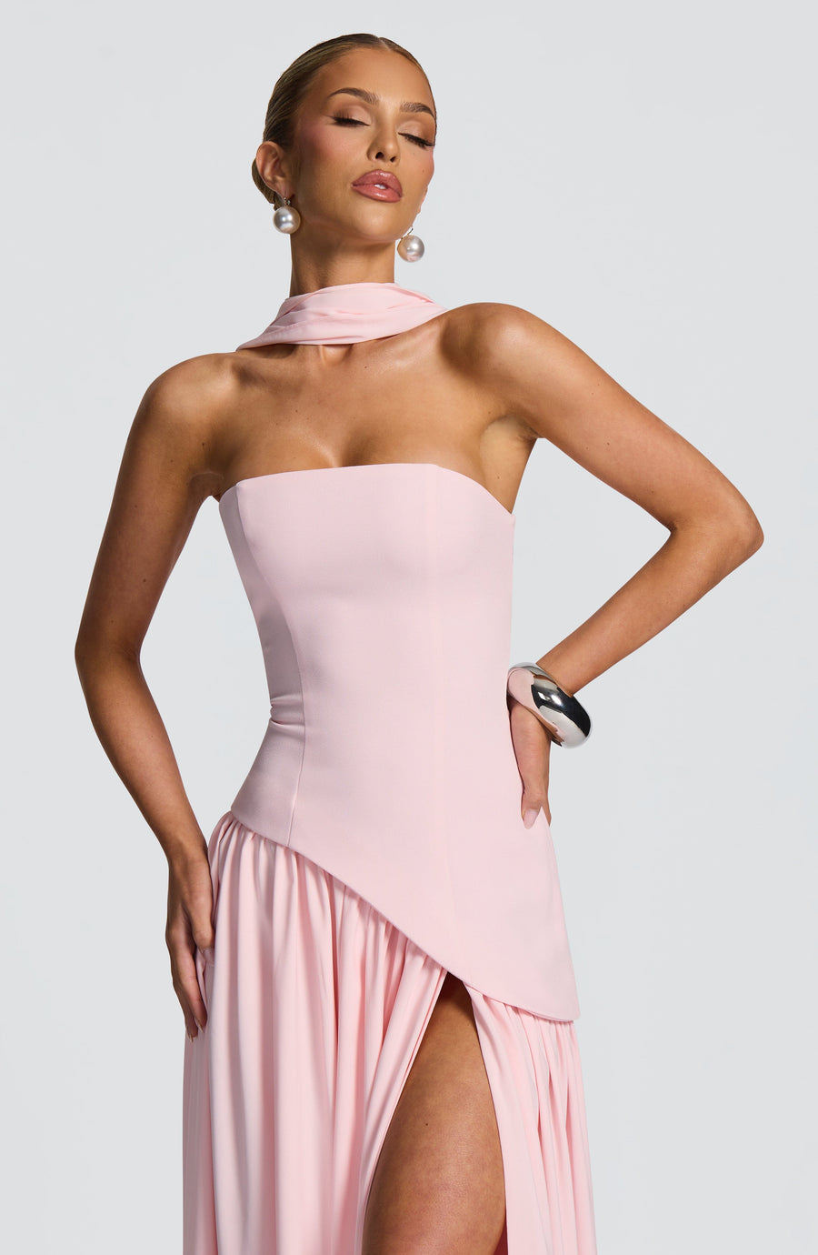 Blush Chiffon Maxi Dress – Elegant Occasion Evening Gown | Meave & Ivy