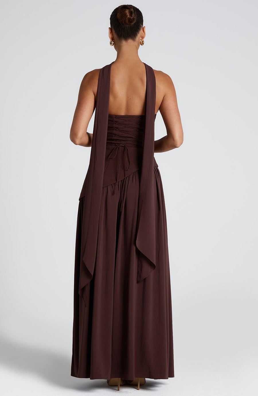 Plum Brown Chiffon Maxi Dress – Elegant Evening Gown | Meave & Ivy
