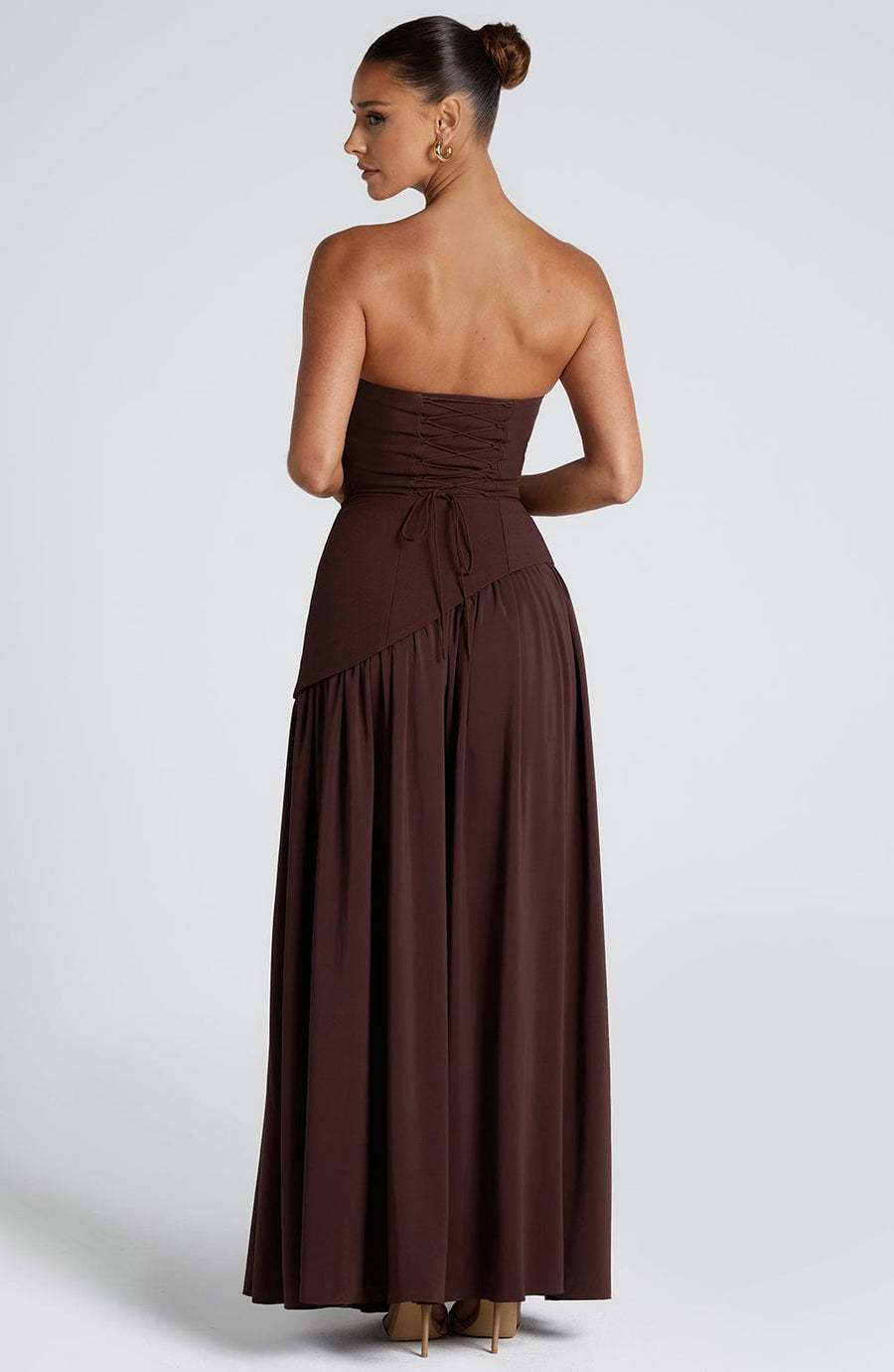 Plum Brown Chiffon Maxi Dress – Elegant Evening Gown | Meave & Ivy