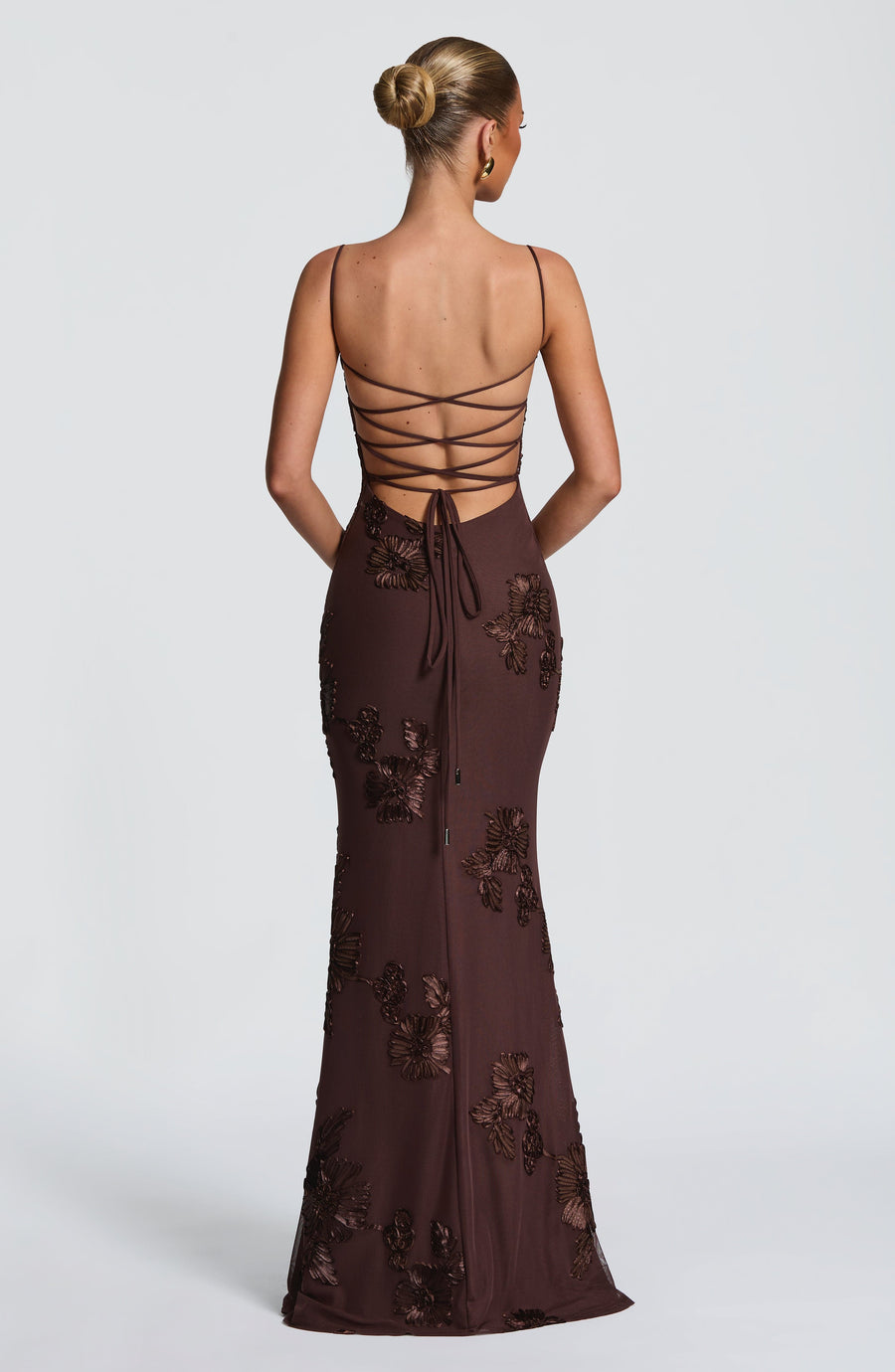 Plum Brown Liquid Maxi Dress – Elegant Evening Gown | Meave & Ivy