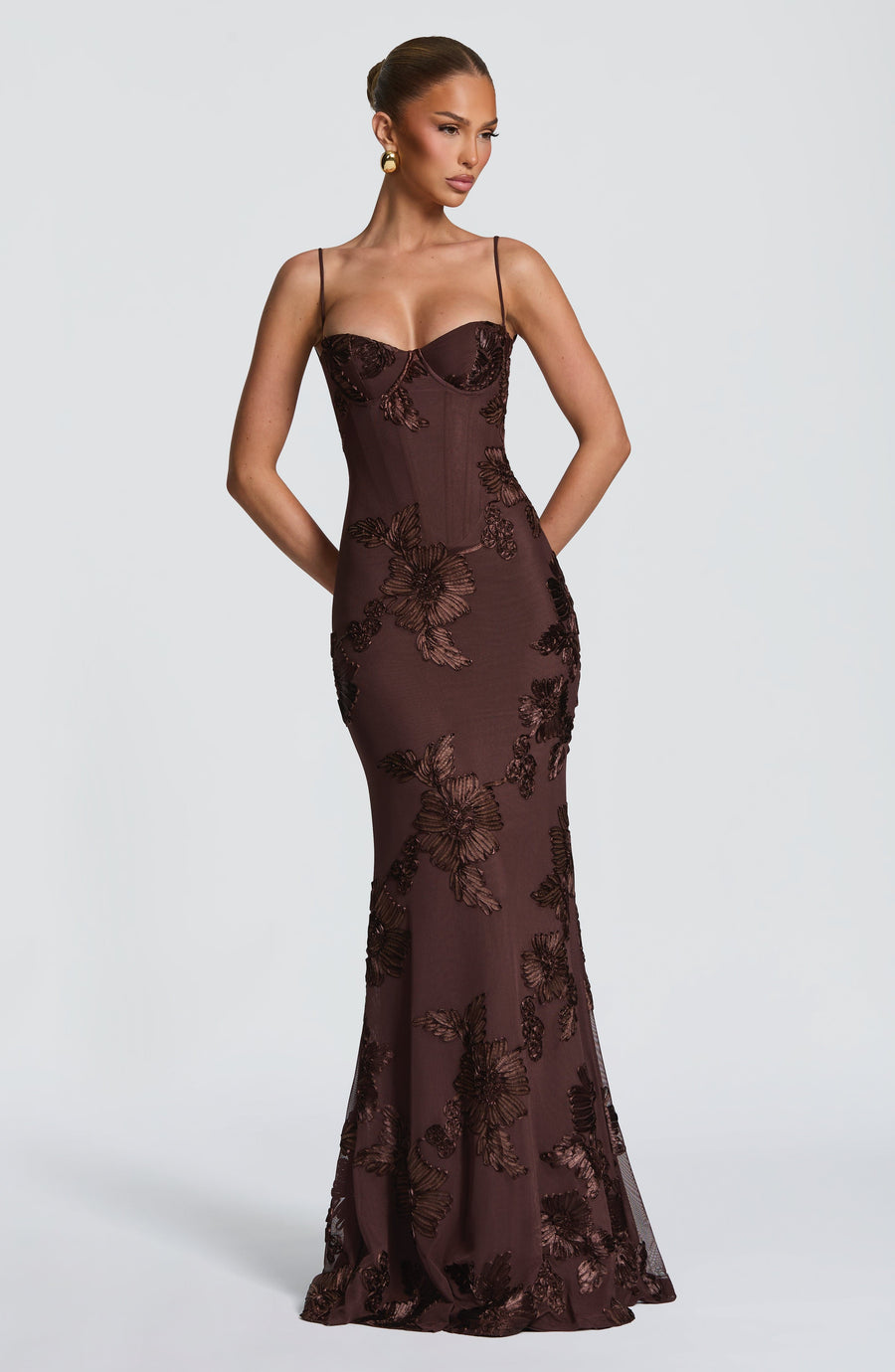 Plum Brown Liquid Maxi Dress – Elegant Evening Gown | Meave & Ivy